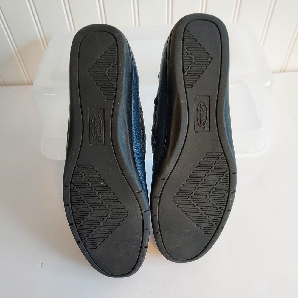 Dr Scholls Womens Navy Blue Leather Cutout Slip On Loafer Shoes 7.5M E61-15 - Picture 8 of 9